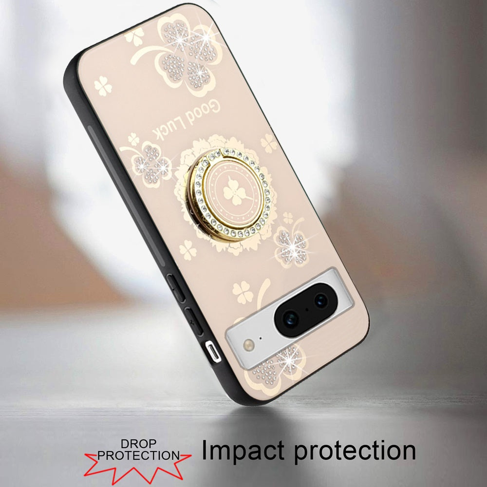 For Apple iPhone 16 Pro Max (6.9") Diamonds 3D Bling Sparkly Glitter Ornaments Engraving Hybrid Fashion Ring Stand Case Cover