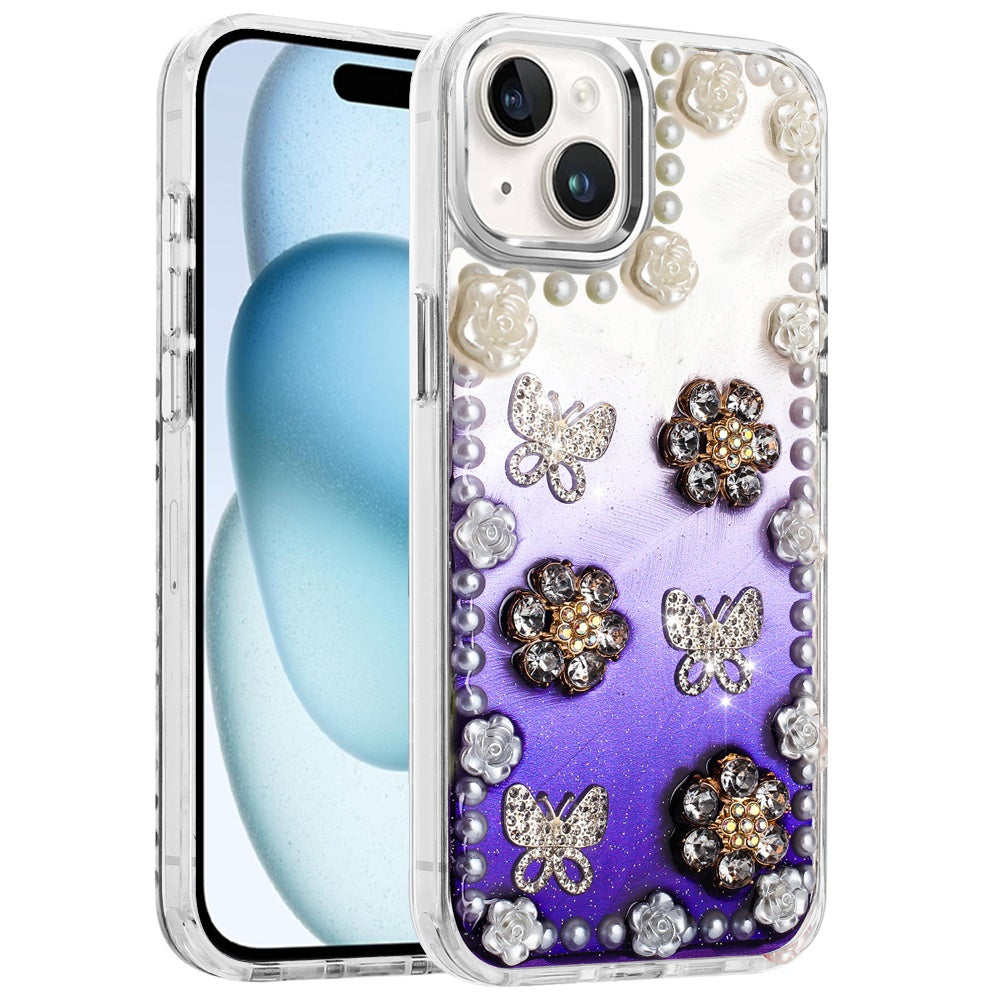 For Samsung Galaxy A36 Bling Fashion Design with 3D Pearls Epoxy Glitter Ornaments Chrome Edge Hard Slim PC Case Cover