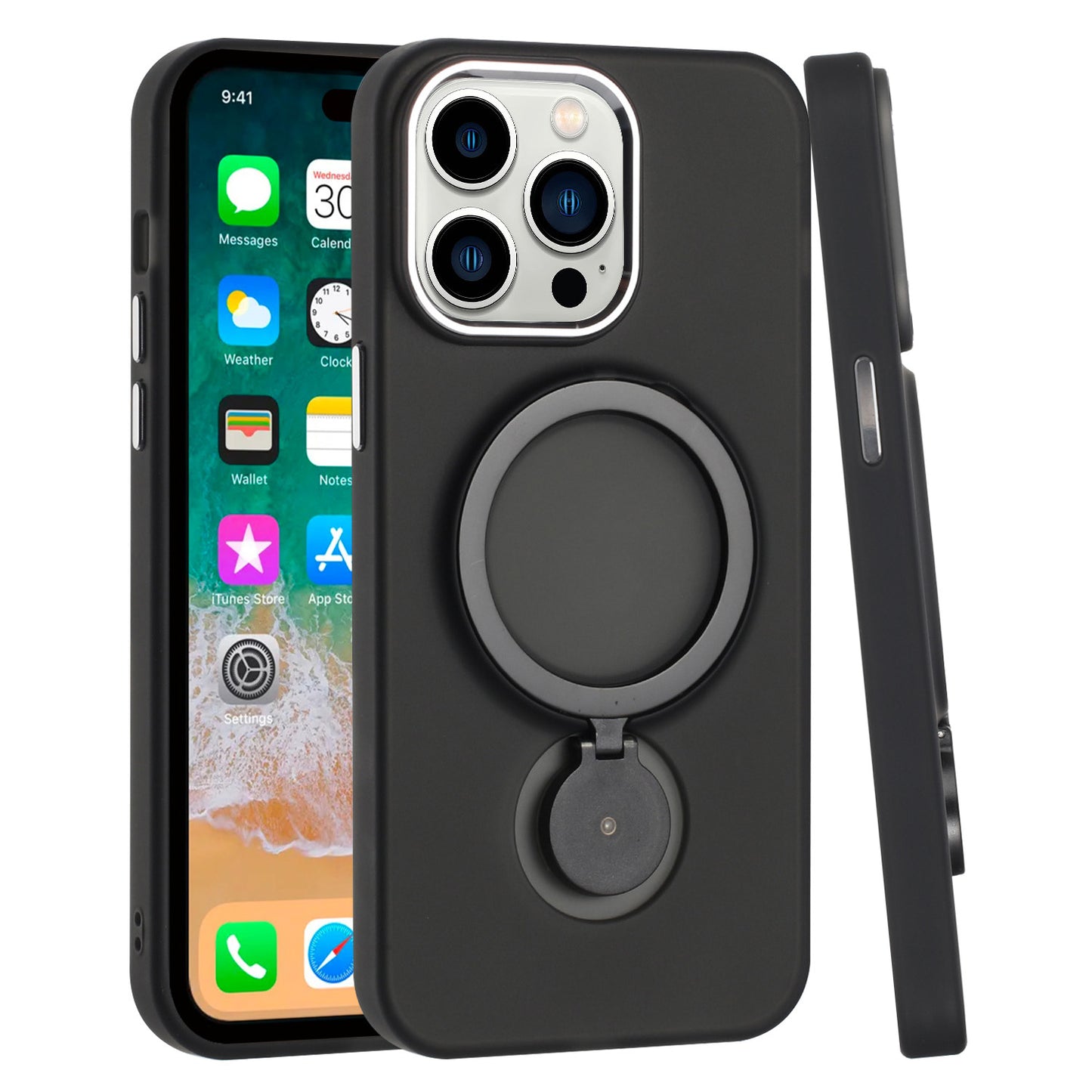 For Apple iPhone 16 Pro Max (6.9") MagSafe Compatible with 360 degree Circle Ring Stand Magnetic Kickstand Slim Hybrid Case Cover