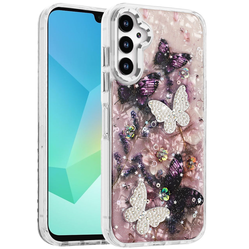For Samsung Galaxy S25 Ultra Epoxy Glitter Flowers Bling 3D Butterfly Fashion TPU Hybrid with Shockproof Protection Case Cover