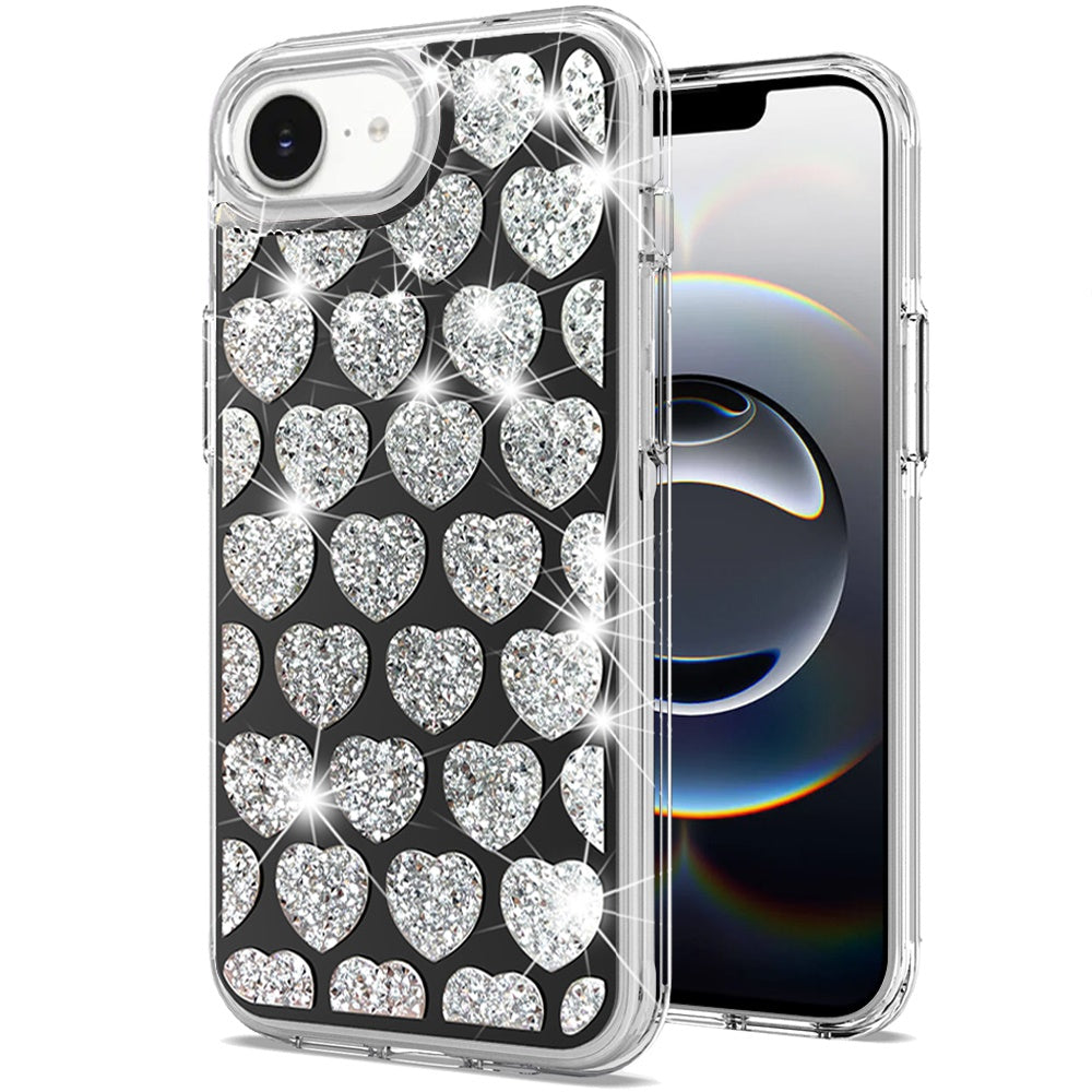 For Apple iPhone 16e Sparkly 3D Design Diamond Shockproof Protective Bling Glitter Rhinestone Hybrid Skin PC & TPU Case Cover
