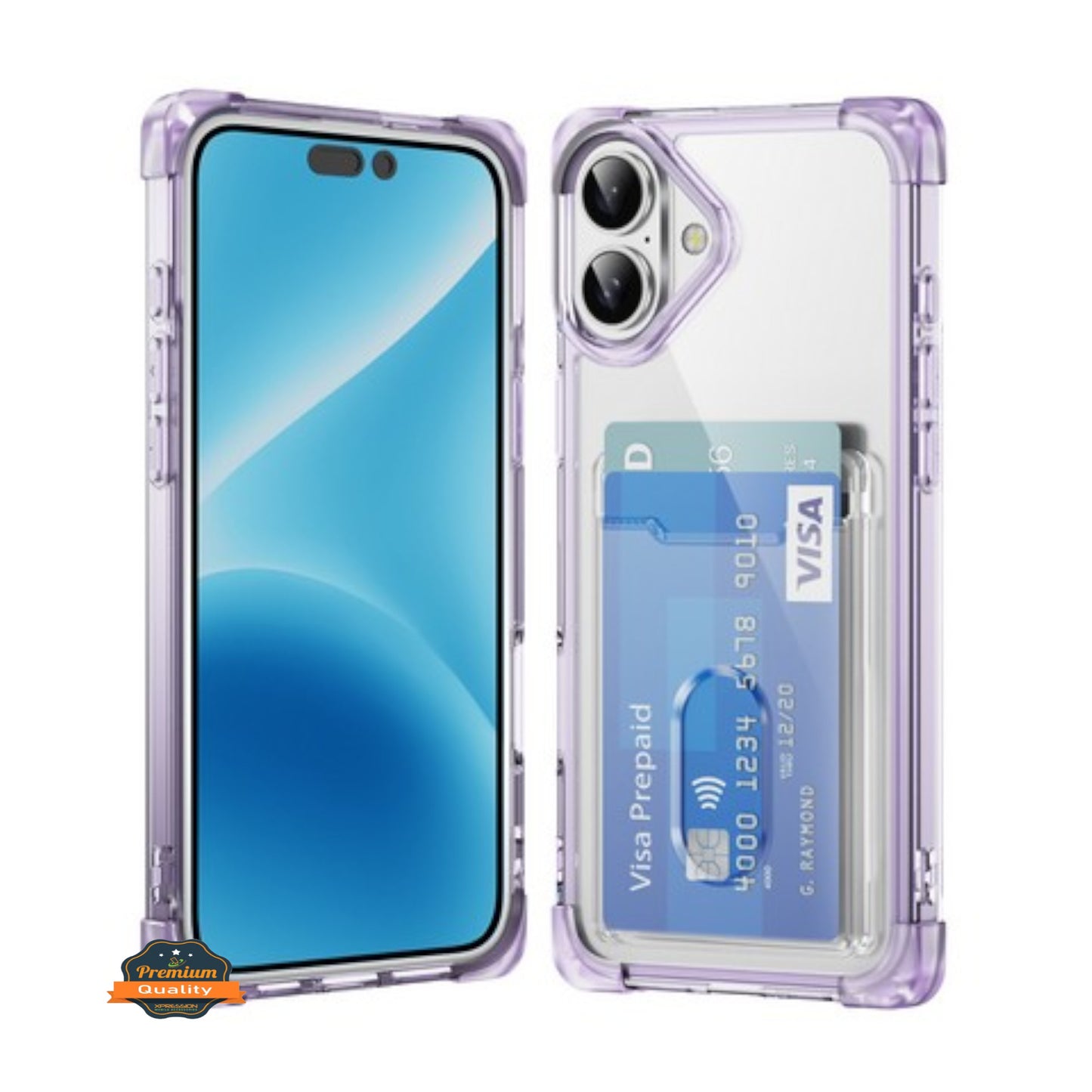 For Apple iPhone 16 Plus (6.7") Wallet Clear Case with Credit Card Holder Rubber Silicone TPU Protection Corner Bumper Shockproof Case Cover