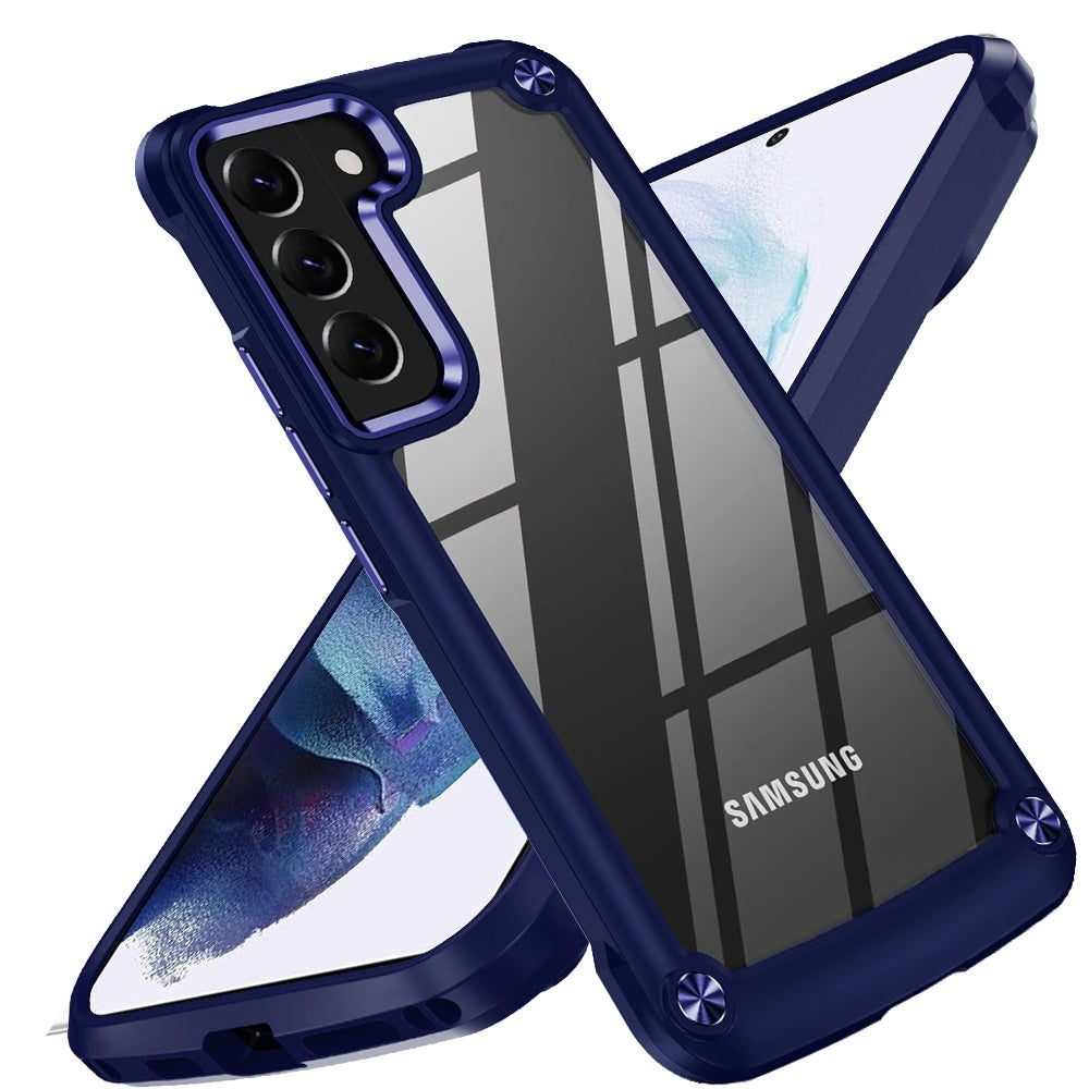 For Samsung Galaxy A36 Hybrid Transparent Rubber with Metal Buttons & Camera Edges Hard TPU Corner Frame Bumper Case Cover