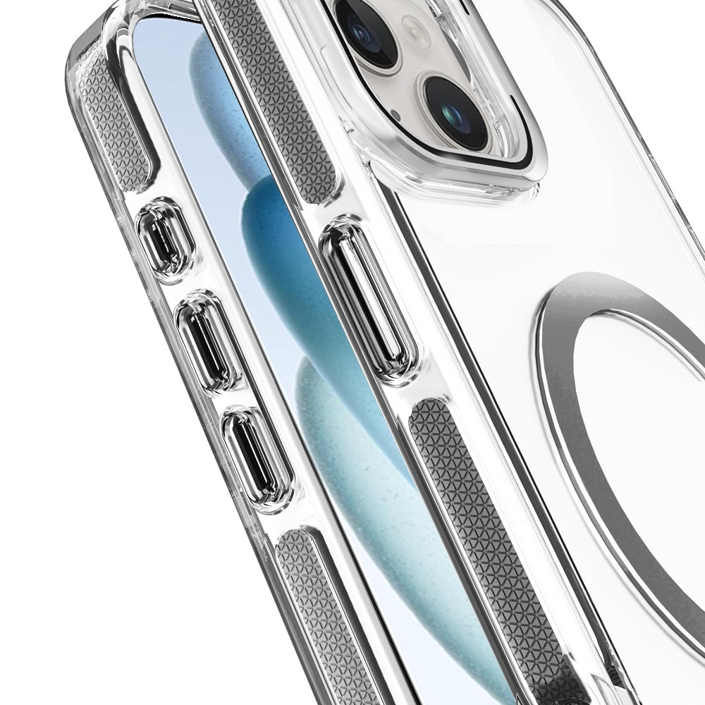 For Samsung Galaxy A06 Built-in Camera Kick-Stand, Compatible with MagSafe, Transparent Colorful Edged Tough Hybrid TPU Case Cover Clear Black