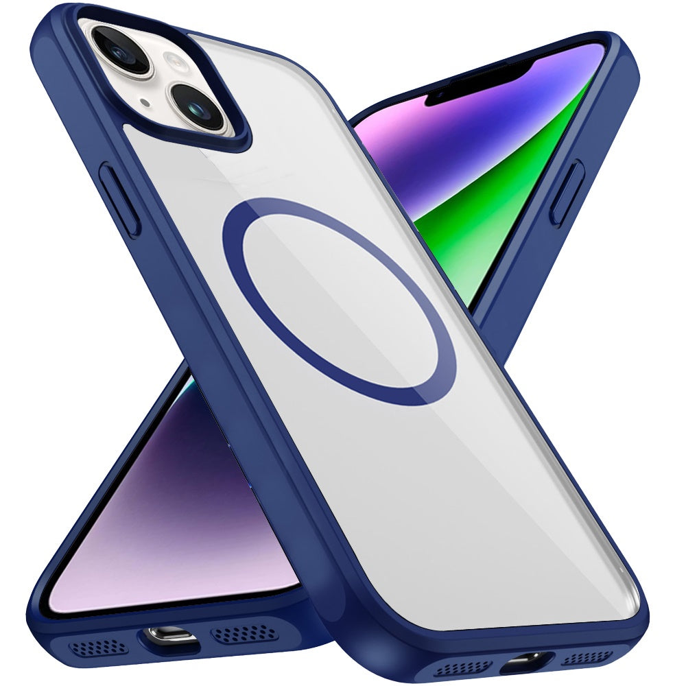 For Apple iPhone 14 /13 Magnetic Circle HQ Transparent Clear TPU Thick 2.0mm Frame Hybrid Shockproof Protector Case Cover