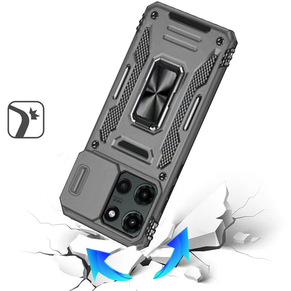 For Motorola Moto G Stylus 5G 2025 Tough Hybrid Case with Movable Camera Window & Metal Ring Stand Shockproof Case Cover