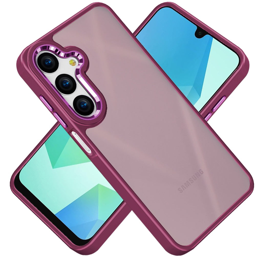 For Samsung Galaxy A16 5G Slim Fit Hybrid Transparent Thick Acrylic with Metal Buttons Frame Protective Hard PC + TPU Shockproof Case Cover