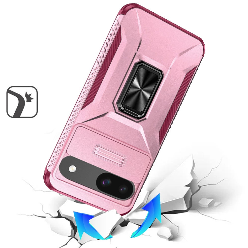 For Google Pixel 9A Case, Camera Cover with Magnetic Rotation Ring Stand, Military Grade Hybrid Hard TPU Shockproof Case Cover