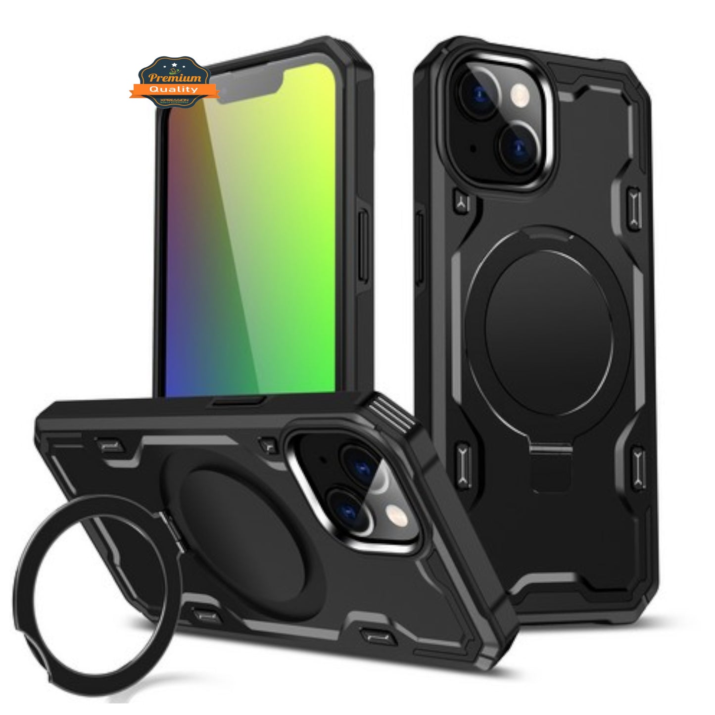 For Apple iPhone 15 Pro (6.1") Hybrid Magnetic Ring Stand Invisible Foldable Military Grade Shockproof Fit with Magsafe Phone Case Cover