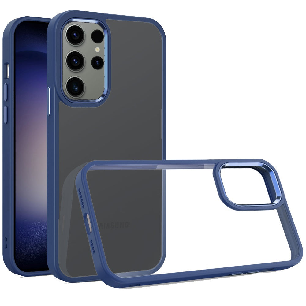 For Samsung Galaxy S25 Fan Edition /Galaxy S25 FE Slim Fit Hybrid Transparent Thick Acrylic with Metal Buttons Frame Protective Hard PC + TPU Shockproof Case Cover Blue