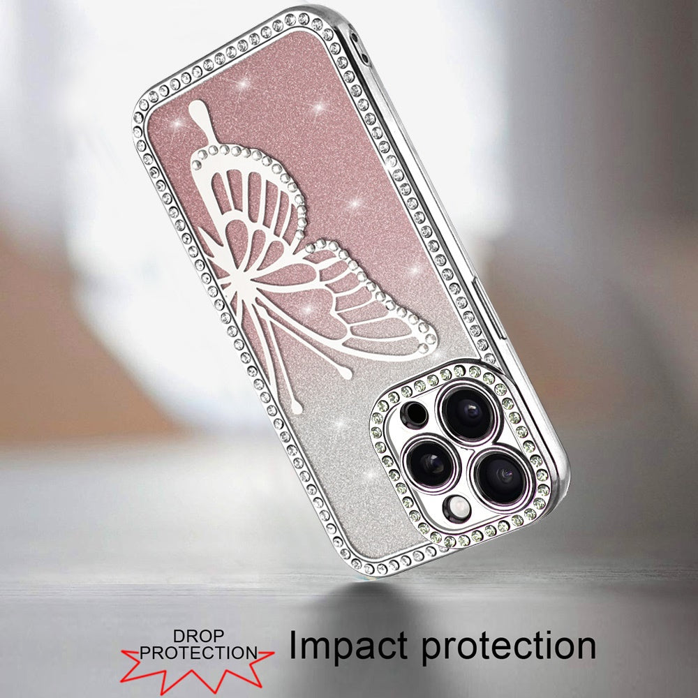 For Samsung Galaxy A16 5G Butterfly Glitter Diamond Shimmer Hybrid Slim & Stylish Electroplated Sparkly Bling Shockproof TPU Protective Case Cover
