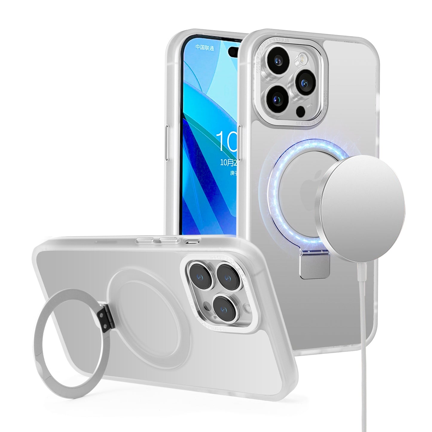 For Apple iPhone 16 (6.1") Magnetic Metal Matte Built-in Compatible with MagSafe Stand Hybrid Shock Armor TPU Case Cover
