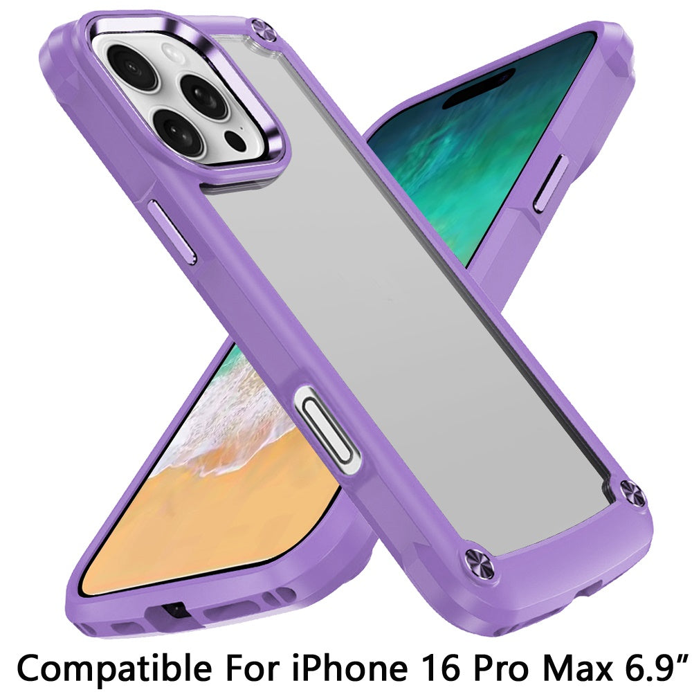 For Samsung Galaxy A16 5G Hybrid Transparent Rubber with Metal Buttons & Camera Edges Hard TPU Corner Bumper Case Cover