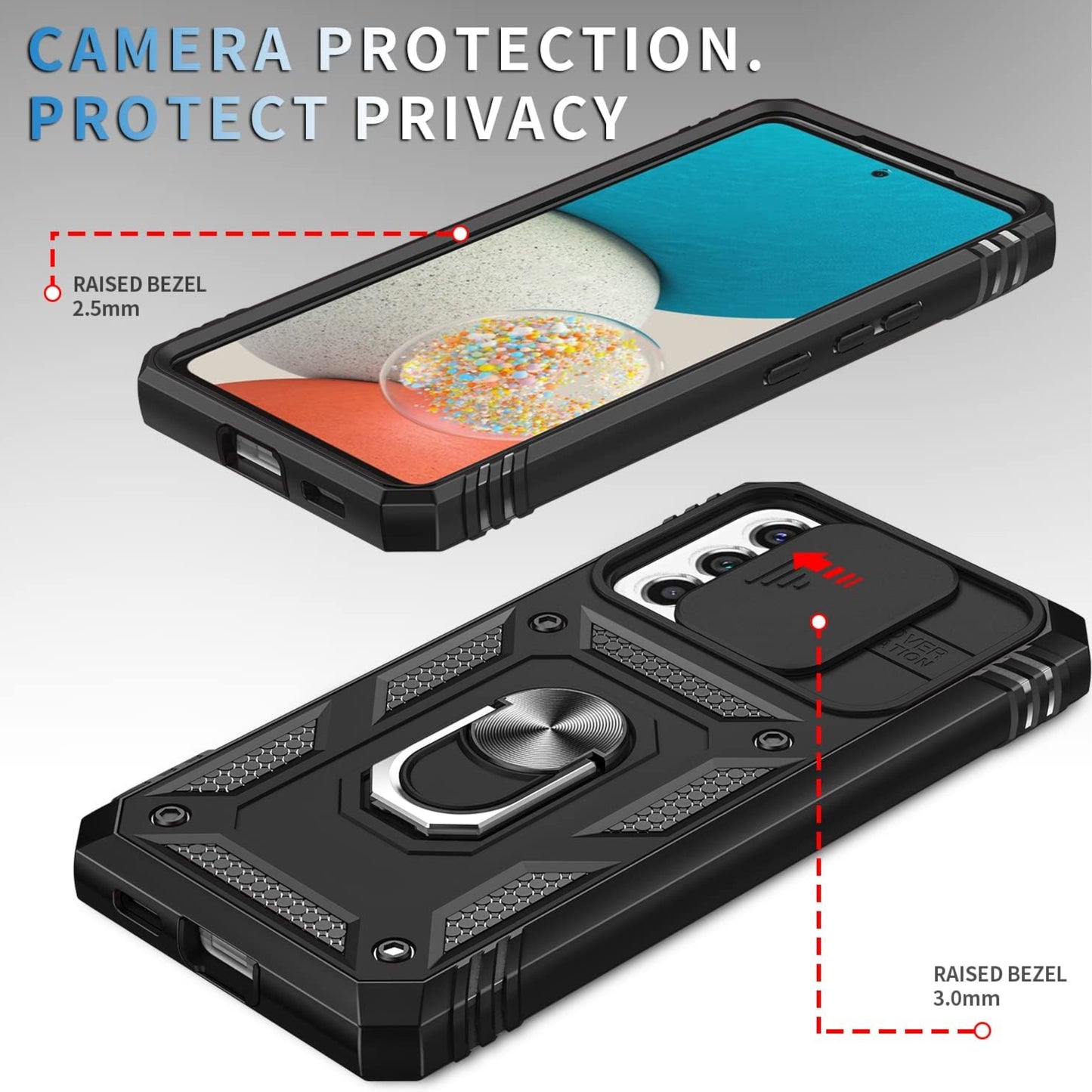 For Samsung Galaxy A16 5G Built in Sliding Camera Lens Protection & Finger Ring Stand Holder Hybrid TPU PC Shockproof Case Cover