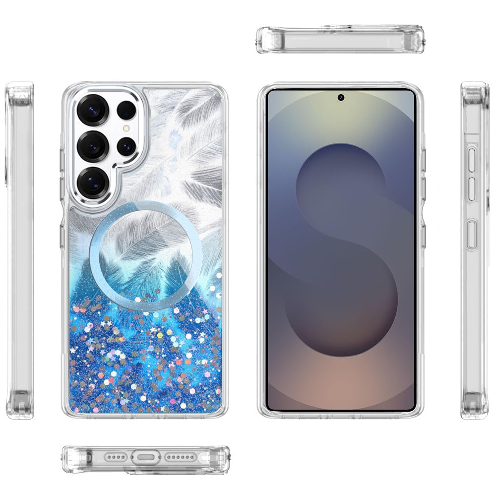 For Samsung Galaxy S25 Ultra Epoxy Glitter Shimmer Fashion Case with Magnetic Magsafe Compatible Hybrid Sparkling Slim Protective Case Cover