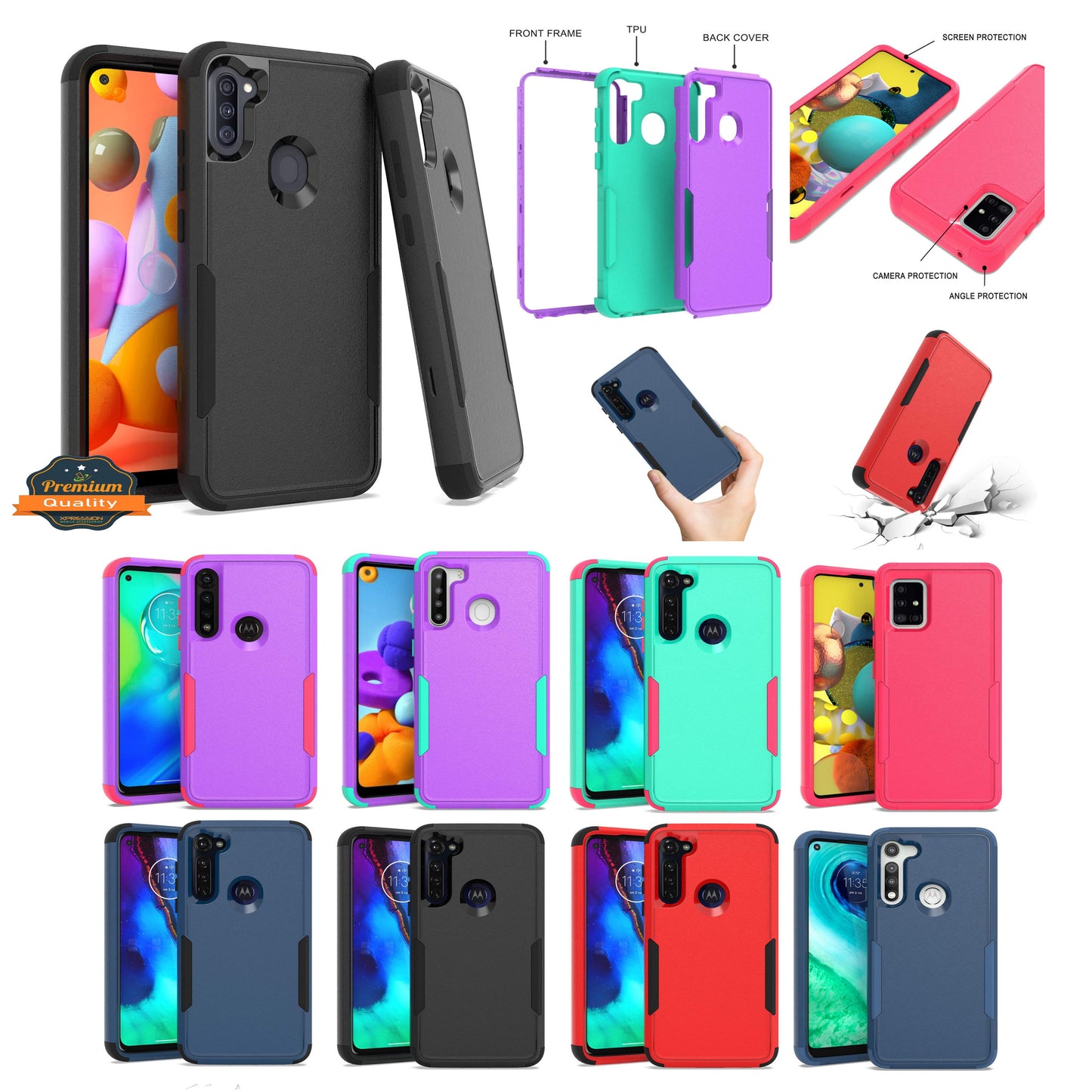 For Samsung Galaxy A16 5G Tough Hybrid Shockproof Silicone Rubber TPU + Hard PC Heavy Duty Three Layer Armor Protection Case Cover