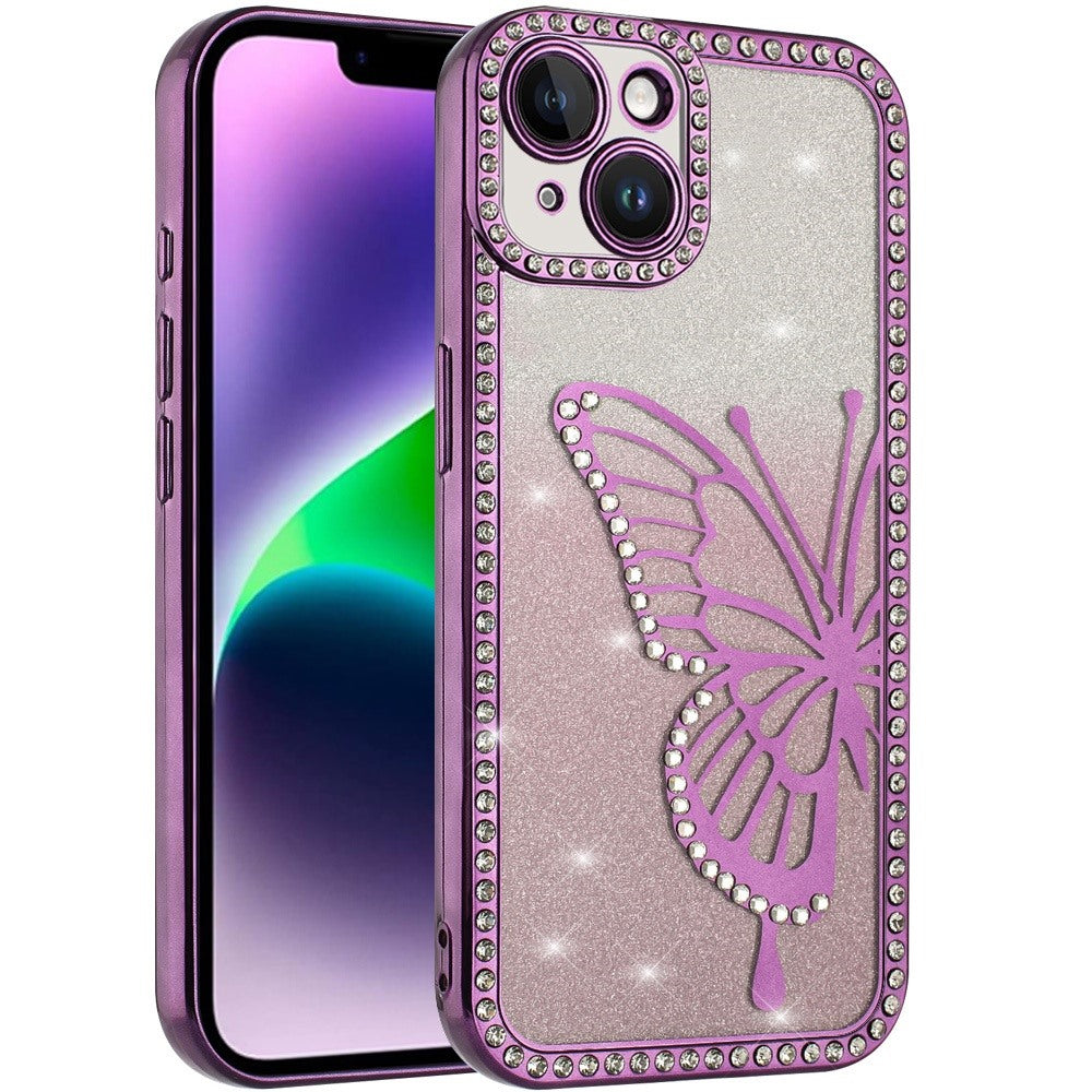For Apple iPhone 11 Butterfly Glitter Diamond Shimmer Hybrid Slim & Stylish Electroplated Sparkly Bling Shockproof TPU Protective Case Cover
