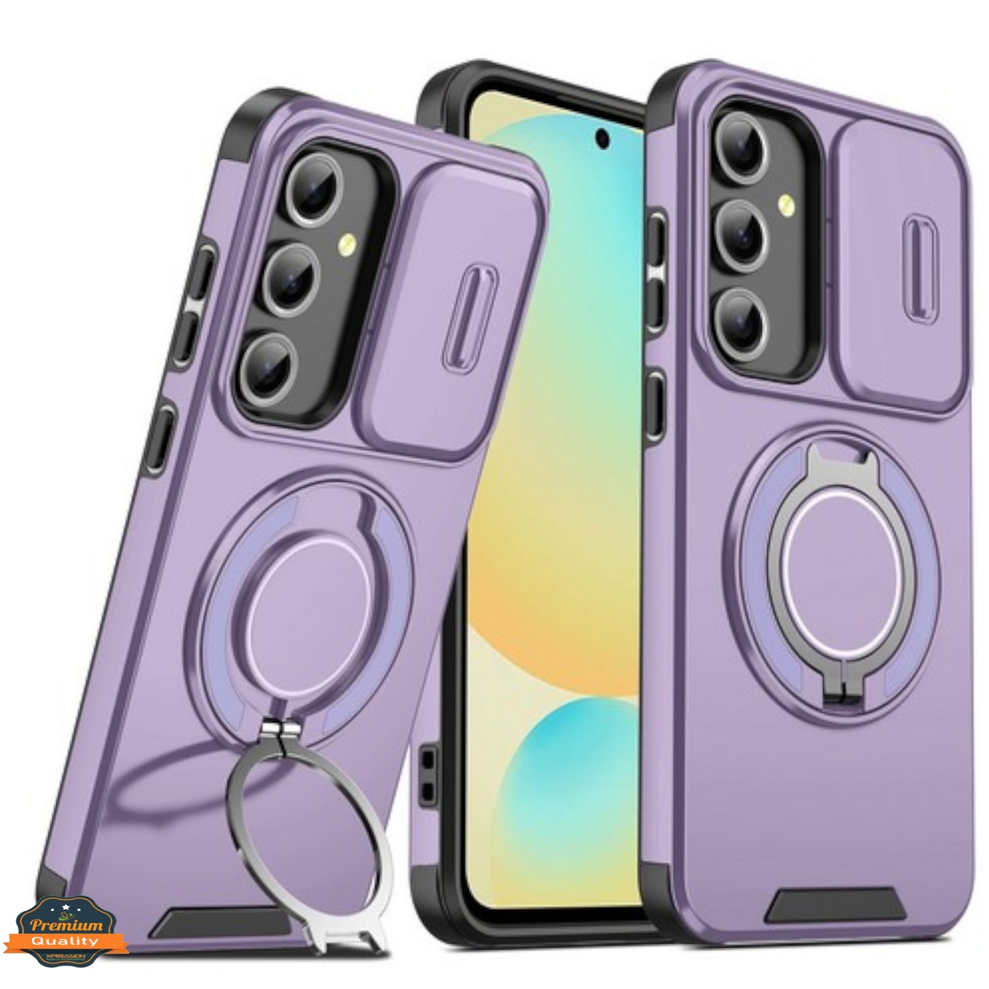 For Samsung Galaxy A36 Hybrid Case with 360° Magnetic Ring Stand, Camera Slide Protector & Compatible with MagSafe Case Cover