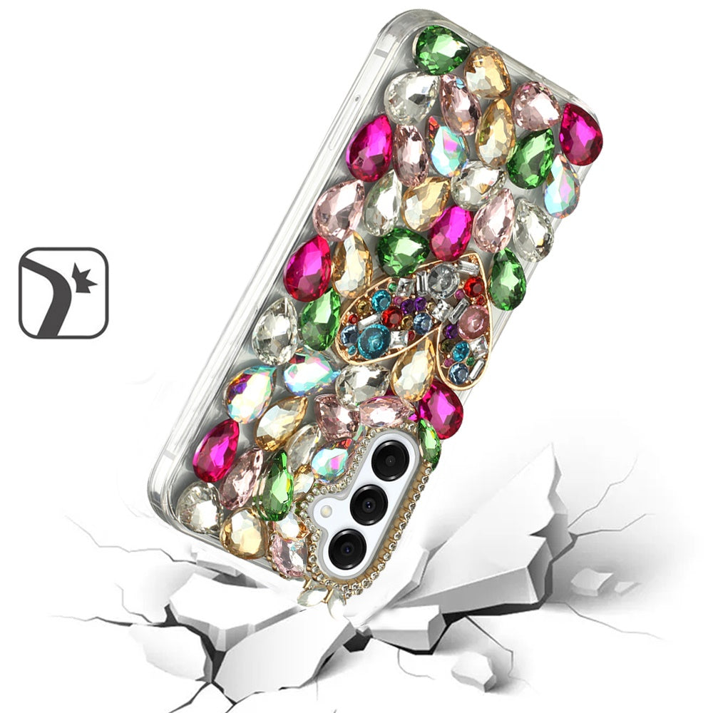 For Samsung Galaxy Z Fold 7 Bling Crystal 3D Full Diamonds Luxury Sparkle Rhinestone Hybrid Protective Case Cover Colorful Heart