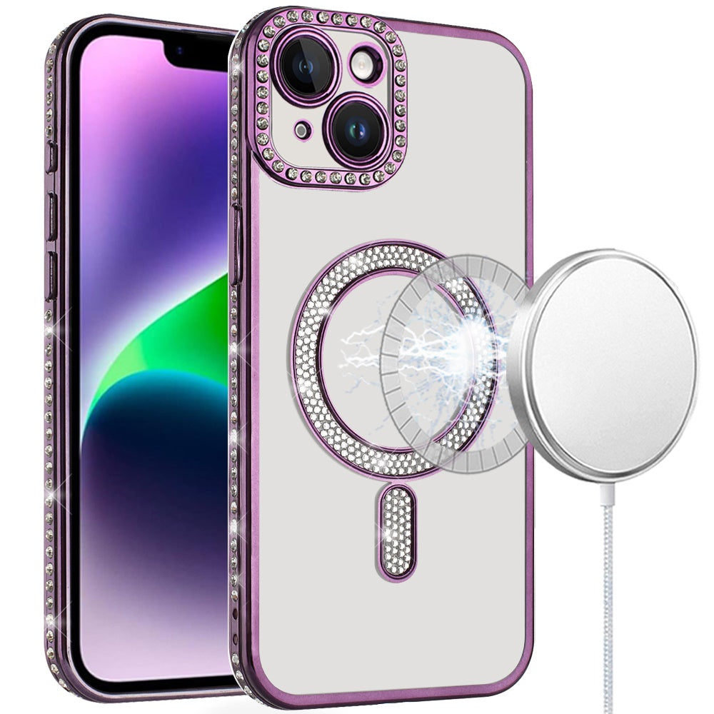 For Apple iPhone 11 Bling Case with Diamond Magnetic Circle, Transparent Slim Shockproof Hybrid Slim Fit Case Cover