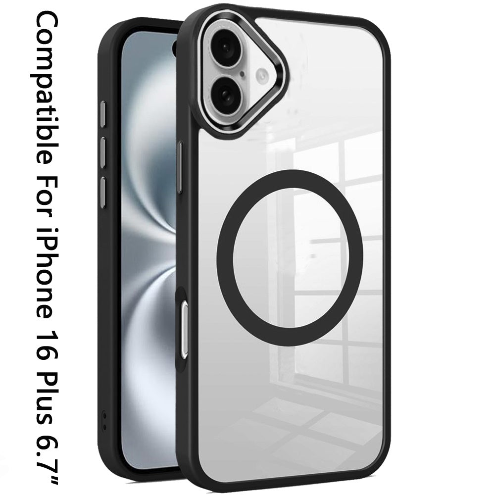 For Apple iPhone 16 Plus (6.7") MagSafe Compatible Transparent Greatest Clear Acrylic with Color Frame Thick Hybrid TPU Hard Case Cover