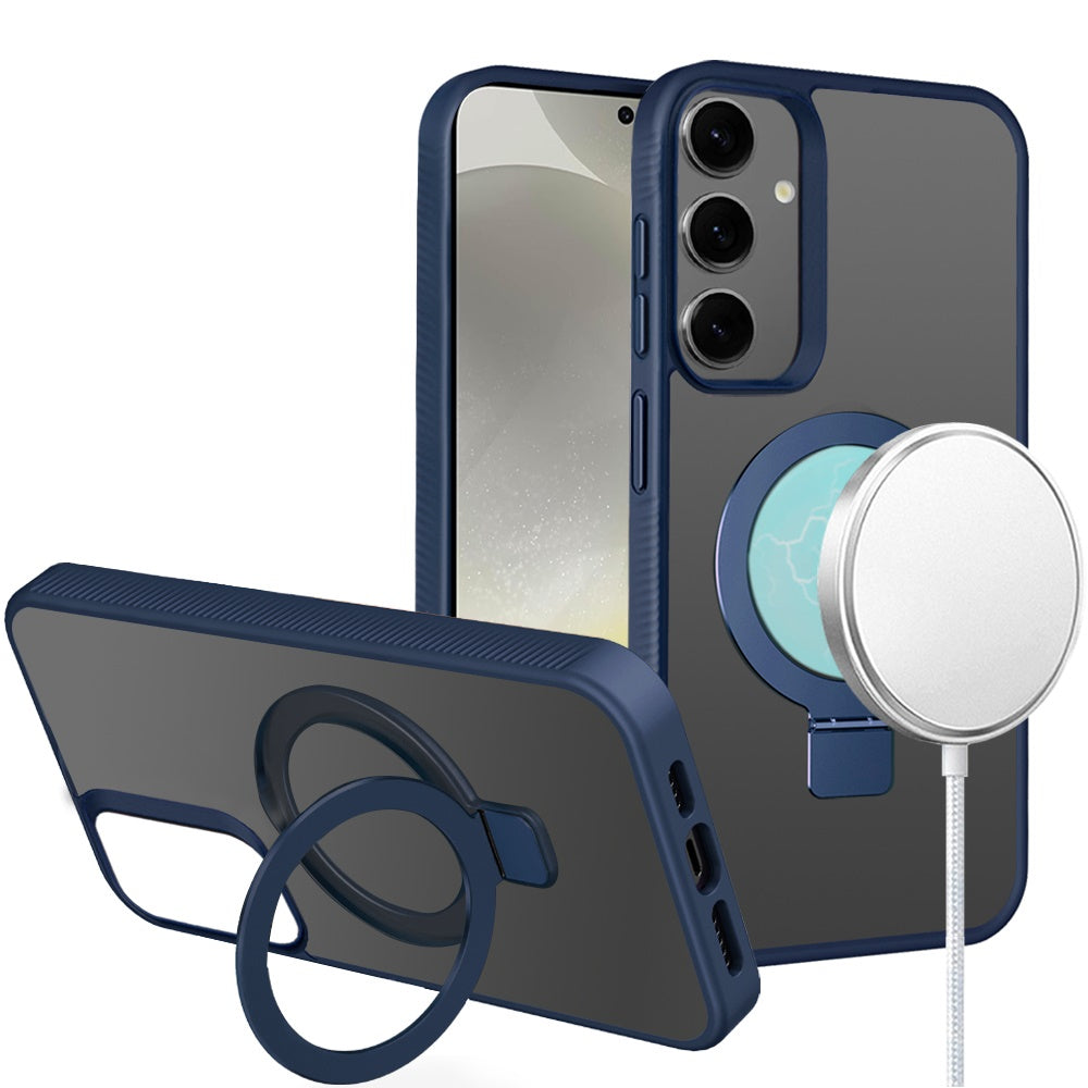 For Samsung Galaxy S25+ /S25 Plus /S24+ Plus Magnetic Circle Kickstand with MagSafe Compatibility, Matte Skin, Rugged Bumper, and Ring Holder Case Cover
