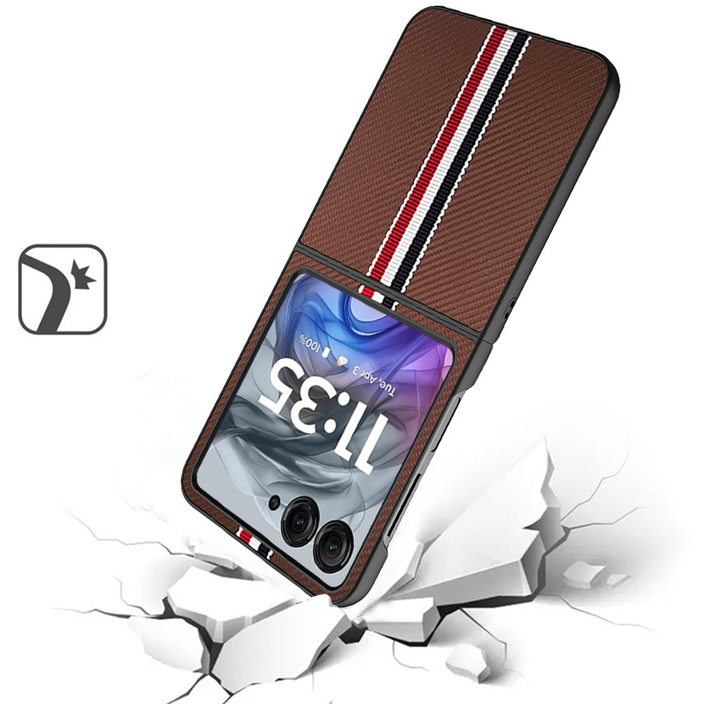 For Motorola Razr Ultra 2025 Velvet Fabric PU Vegan Leather, Premium Flip Design, Slim Snap-On Hard PC + TPU Case Cover Brown