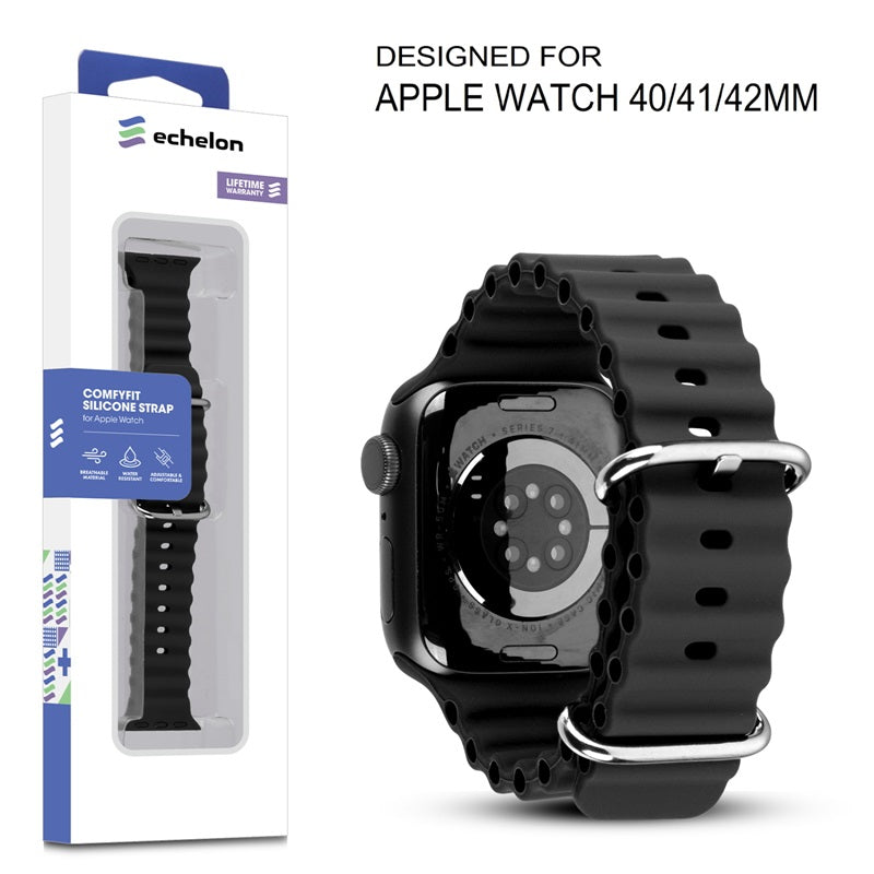 echelon ComfyFit Silicone Strap for Apple Watch Series 9 41mm/Watch Series 10 42mm / Watch SE (2022) 40mm - Black, Apple Watch Accessories