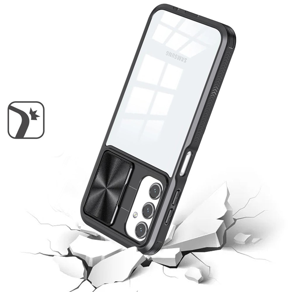 For Samsung Galaxy A16 5G Hybrid Cases with Sliding Camera Cover Transparent Shockproof Bumper TPU Protective Case Cover