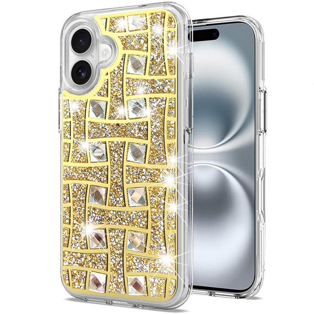For Apple iPhone 16 Plus (6.7") Sparkly 3D Design Diamond Shockproof Protective Bling Rhinestone Hybrid Skin PC + TPU Case Cover