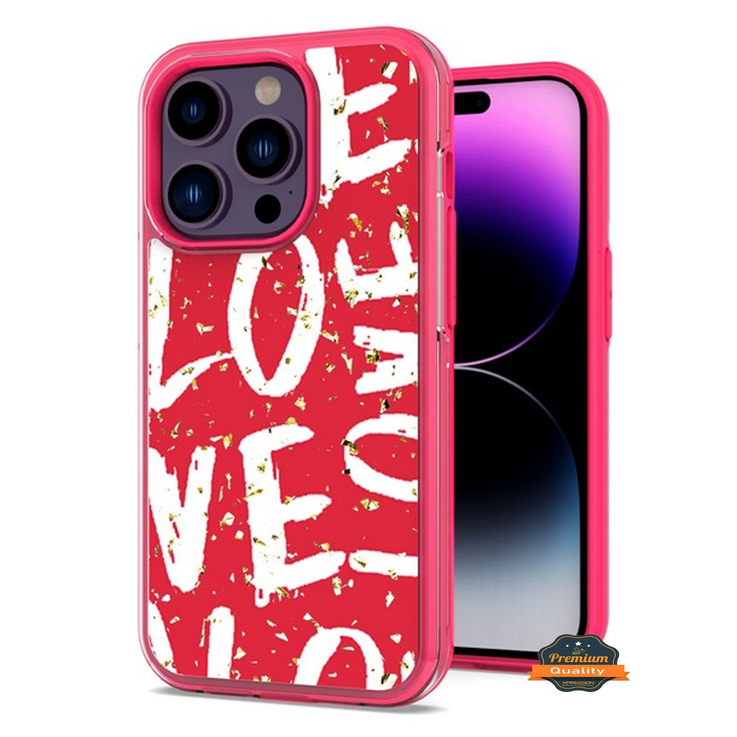 For Apple iPhone 15 Pro Max (6.7") Pattern Design Bling Glitter Shockproof Hybrid Soft TPU Frame and Hard Back Slim Phone Case Cover