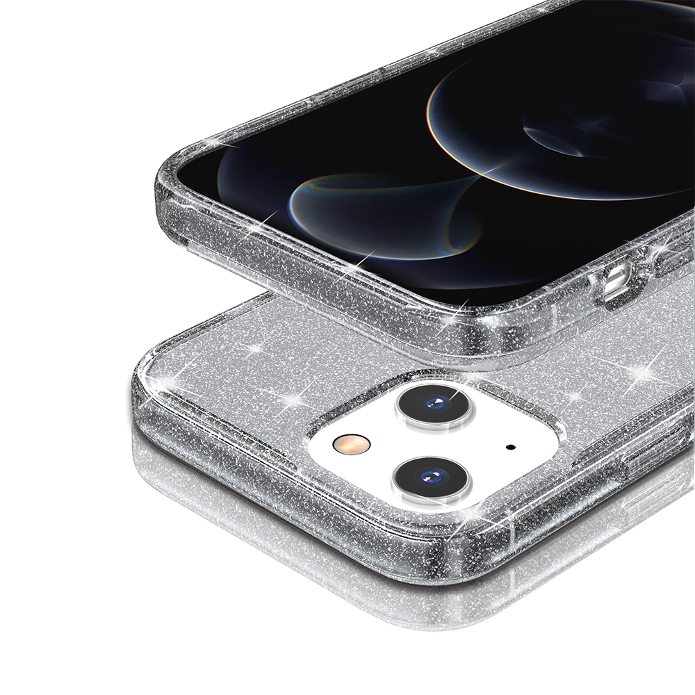 For Samsung Galaxy A16 5G Transparent Glitter Shiny Sparkle Bling TPU Rubber Hard Back Hybrid Frame Shockproof Case Cover Gray Smoke
