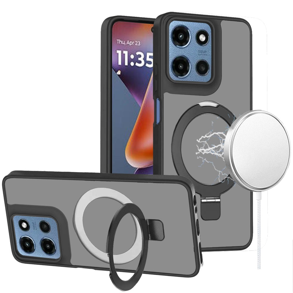 For Motorola Moto G 5G 2025 Magnetic Circle Back with Ring Stand Full Rotation Matte Hybrid Shockproof Case Cover