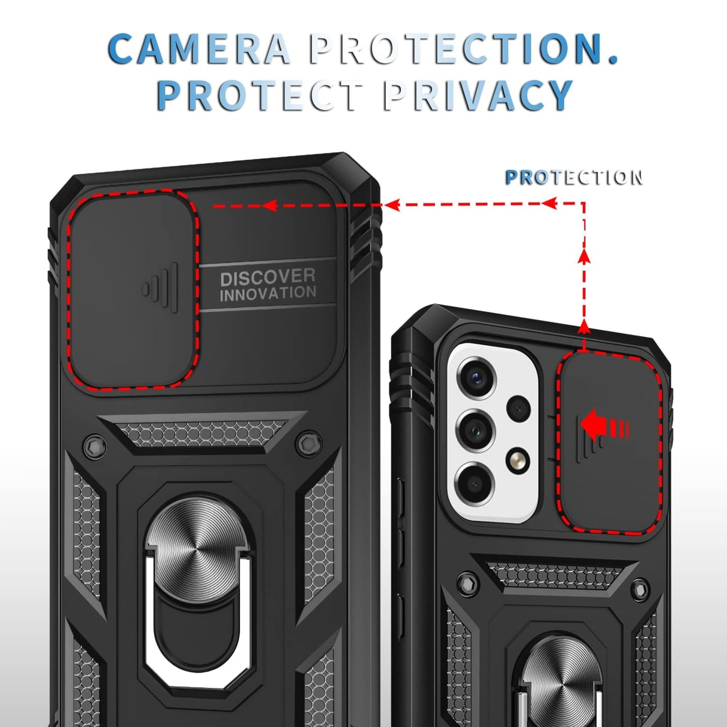For Samsung Galaxy A16 5G Built in Sliding Camera Lens Protection & Finger Ring Stand Holder Hybrid TPU PC Shockproof Case Cover