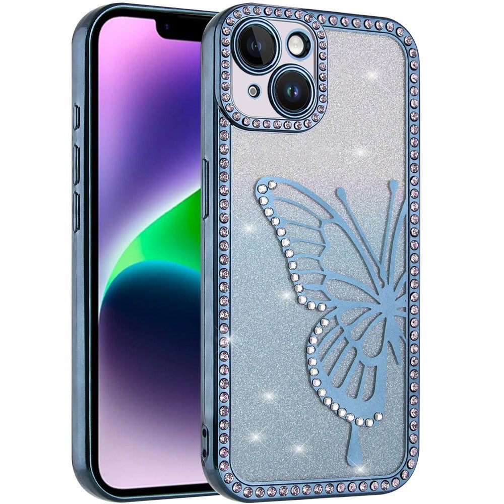 For Apple iPhone 11 Butterfly Glitter Diamond Shimmer Hybrid Slim & Stylish Electroplated Sparkly Bling Shockproof TPU Protective Case Cover