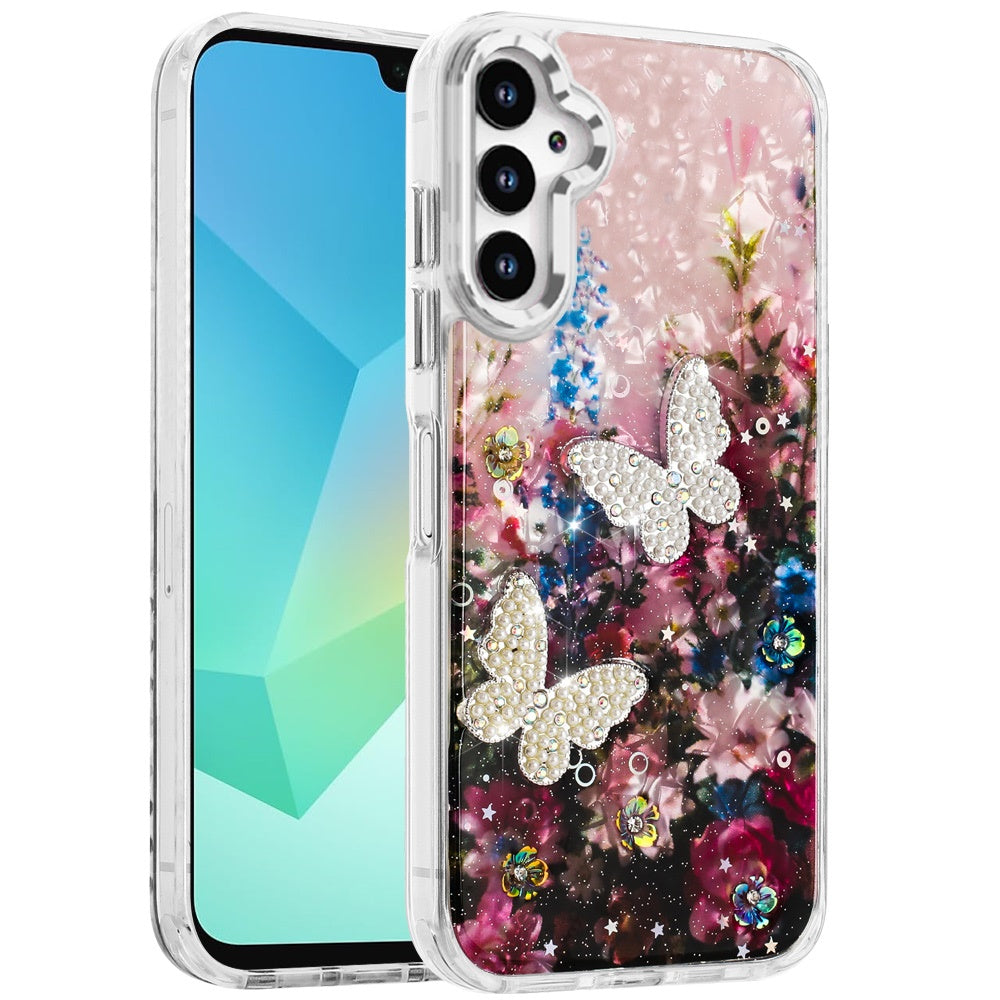 For Samsung Galaxy S25 Ultra Epoxy Glitter Flowers Bling 3D Butterfly Fashion TPU Hybrid with Shockproof Protection Case Cover