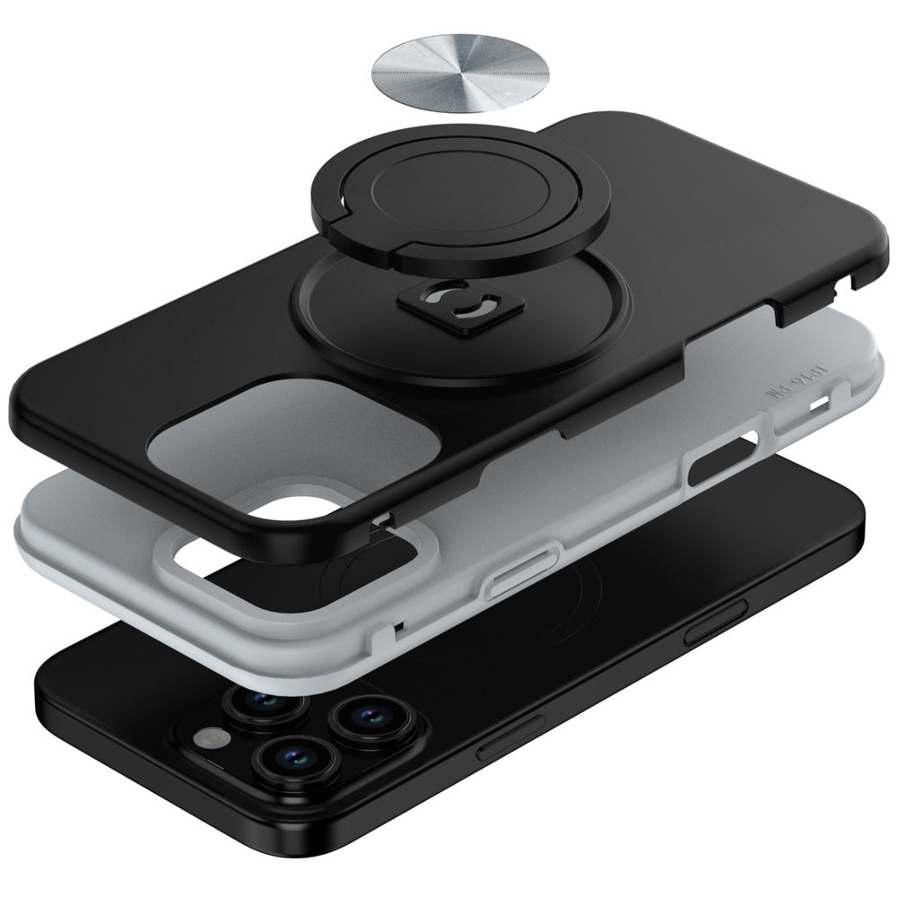 For Samsung Galaxy A06 Metal Matte Hybrid with Invisible Rotational Ring Stand, Car Mount Friendly, Military Grade Slim Fit Sturdy Case Cover