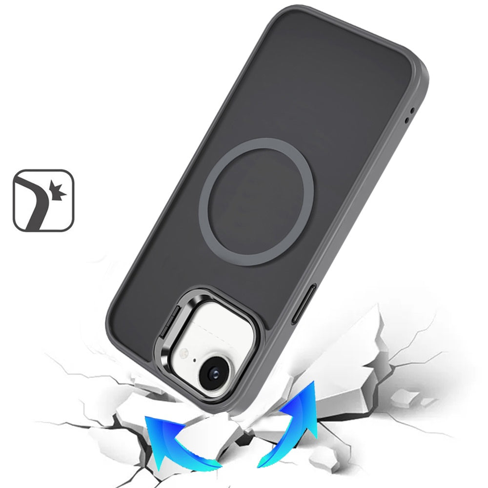 For Apple iPhone 16e (E edition) Heavy Duty Metallic Hybrid Tough TPU with Camera Ring Stand, MagSafe Compatible, Rugged Drop Protection Case Cover