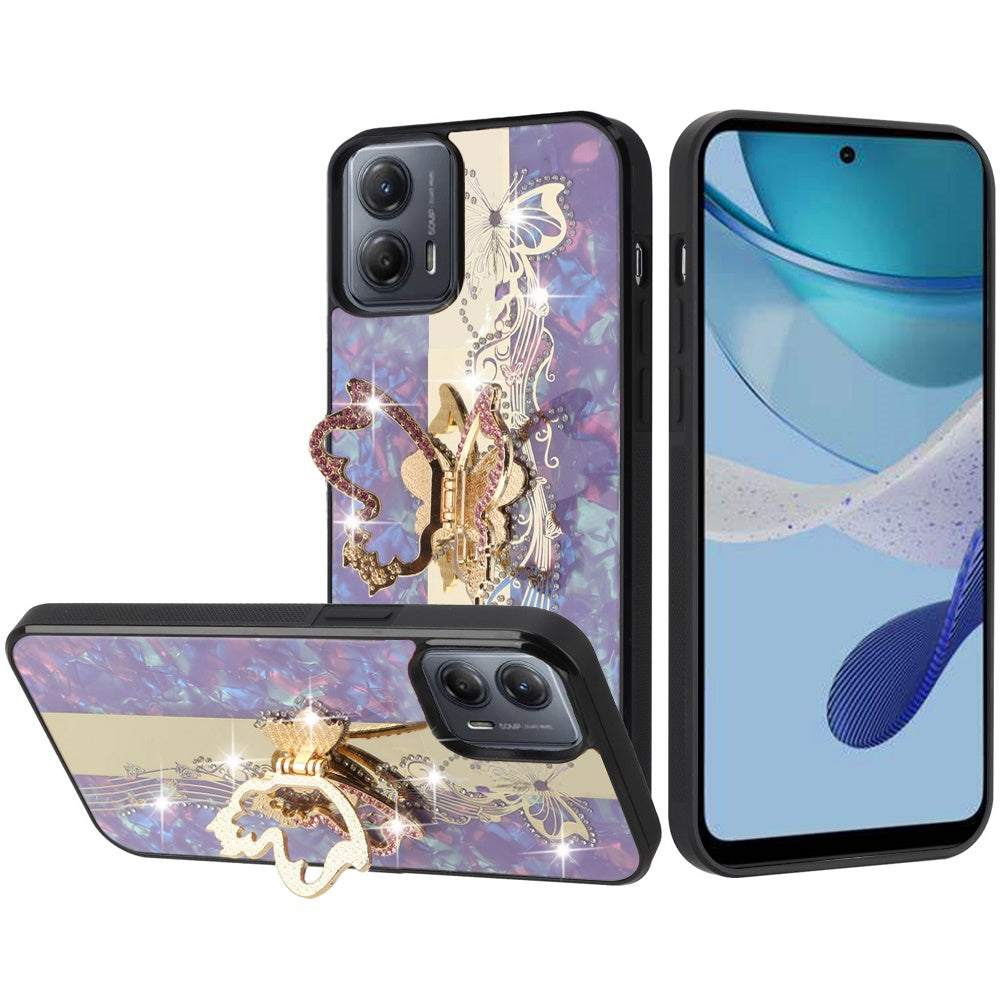 For Samsung Galaxy A06 Diamonds 3D Butterfly Bling Sparkly Glitter Ornaments Engraving Hybrid with Ring Stand Fashion Case Cover Enchanted Butterfly Purple