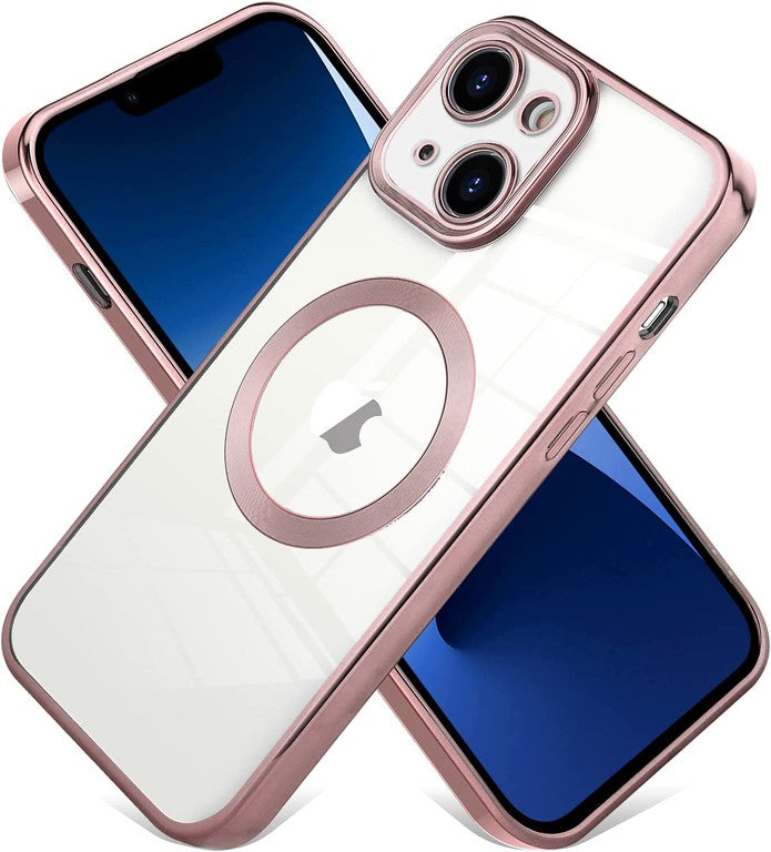 For Apple iPhone 15 Pro (6.1") Hybrid Clear with Plating Chrome Frame & Camera Protection Compatible with Magsafe Phone Case Cover