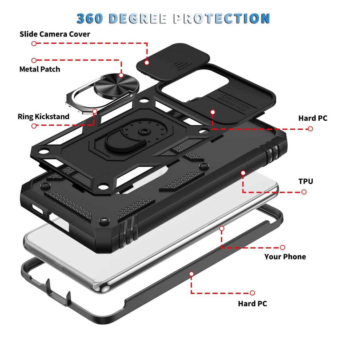 For Samsung Galaxy A16 5G Built in Sliding Camera Lens Protection & Finger Ring Stand Holder Hybrid TPU PC Shockproof Case Cover