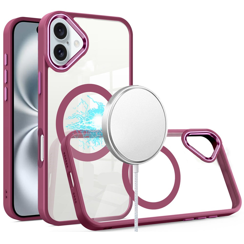 For Apple iPhone 16 Plus (6.7") MagSafe Compatible Transparent Greatest Clear Acrylic with Color Frame Thick Hybrid TPU Hard Case Cover