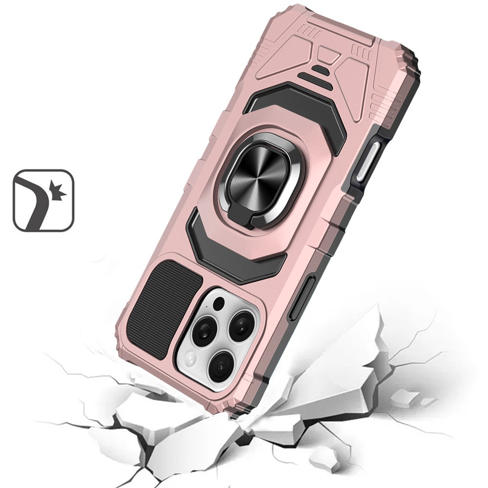 For Apple iPhone 16 Pro (6.3") Hybrid Dual Layer with Rotate Magnetic Ring Stand Holder Kickstand, Rugged Shockproof Case Cover