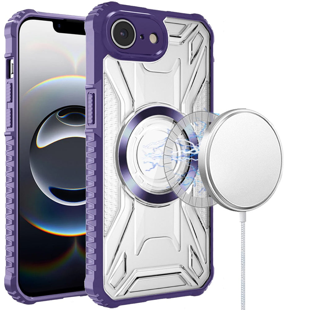 For Apple iPhone 16e MagSafe Compatible Pattern Clear Transparent Rugged Hybrid Magnetic TPU Shockproof Armor Case Cover