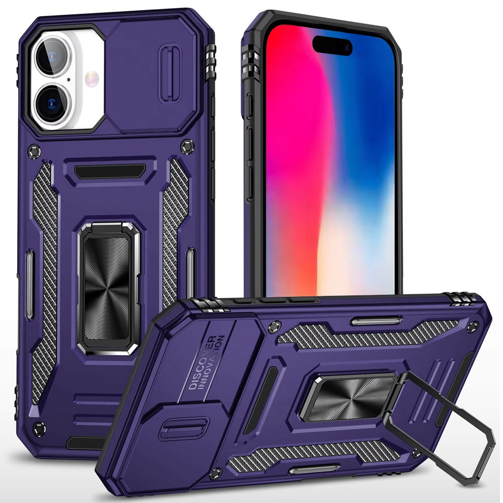 For Samsung Galaxy A06 Hybrid Case with Rotation Ring Stand Shockproof & Slide Camera Window TPU Armor Drop-proof Case Cover