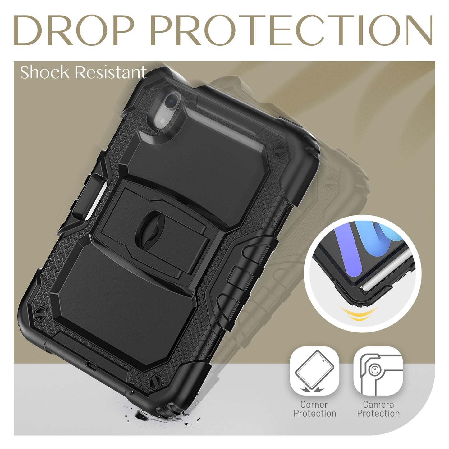 For Heavy Duty Hybrid Full Body 2in1 Rugged Shockproof Drop Protective Tablet with Slide Kickstand Black Tablet Case Cover