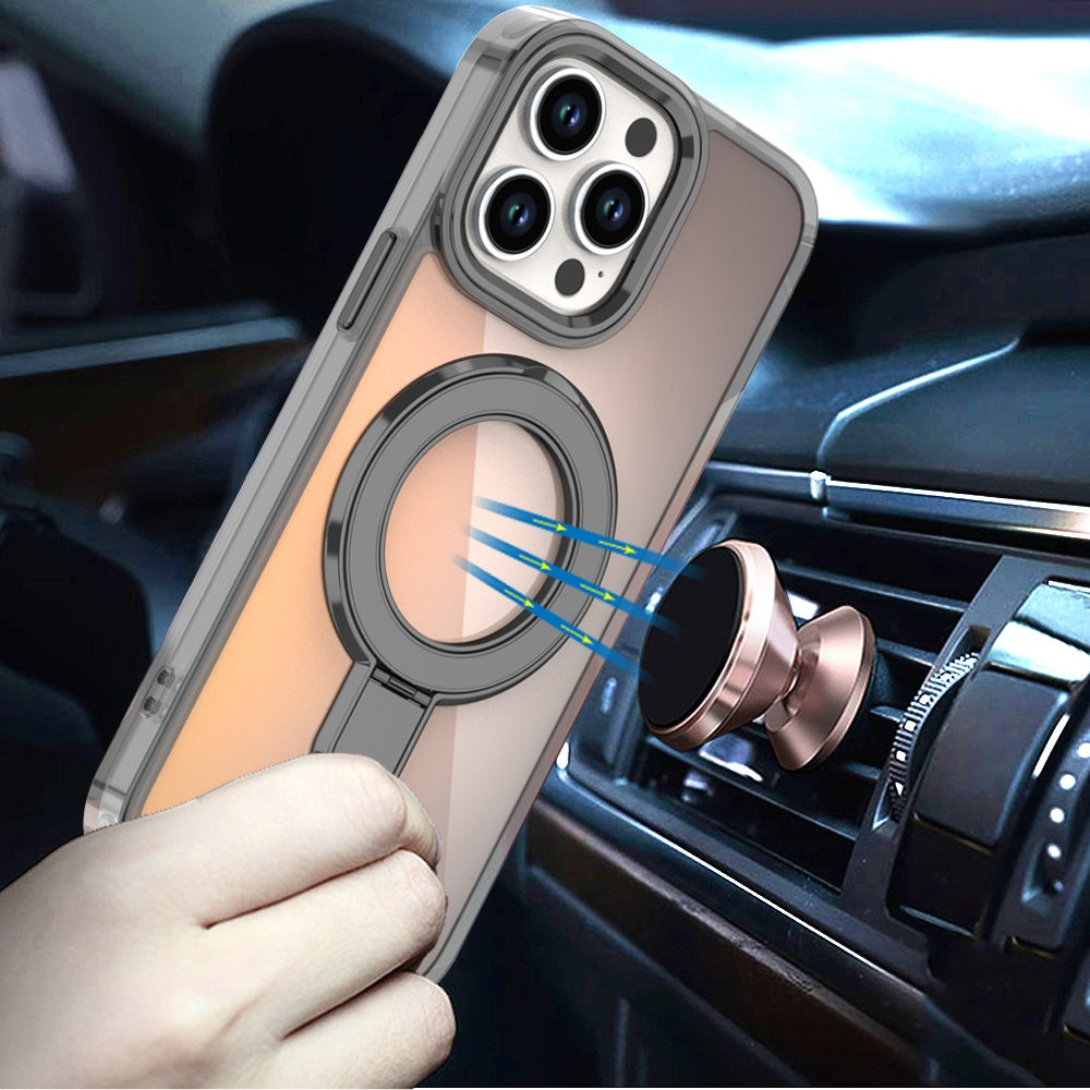 For Samsung Galaxy S25 Ultra Chrome Hybrid with Rotating Magnetic Circle Ring Stand, Slim Shockproof Hybrid Case Cover