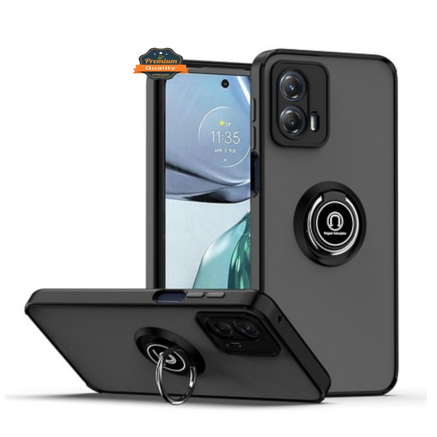 For Motorola Moto G Stylus 5G 2025 Translucent Matte Back Hybrid with Rotatable Metal Ring Holder Kickstand Shockproof TPU (Fit Car Mount) Case Cover