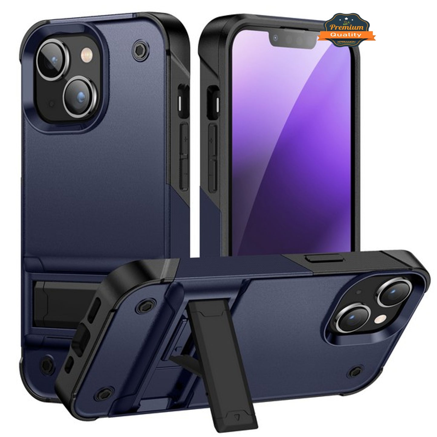 For Apple iPhone 15 Pro (6.1") Heavy Duty with Kickstand Stand Hybrid Sturdy Military Armor Durable Shockproof Bumper Phone Case Cover