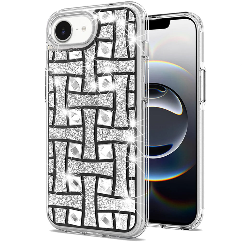 For Apple iPhone 16e Sparkly 3D Design Diamond Shockproof Protective Bling Glitter Rhinestone Hybrid Skin PC & TPU Case Cover